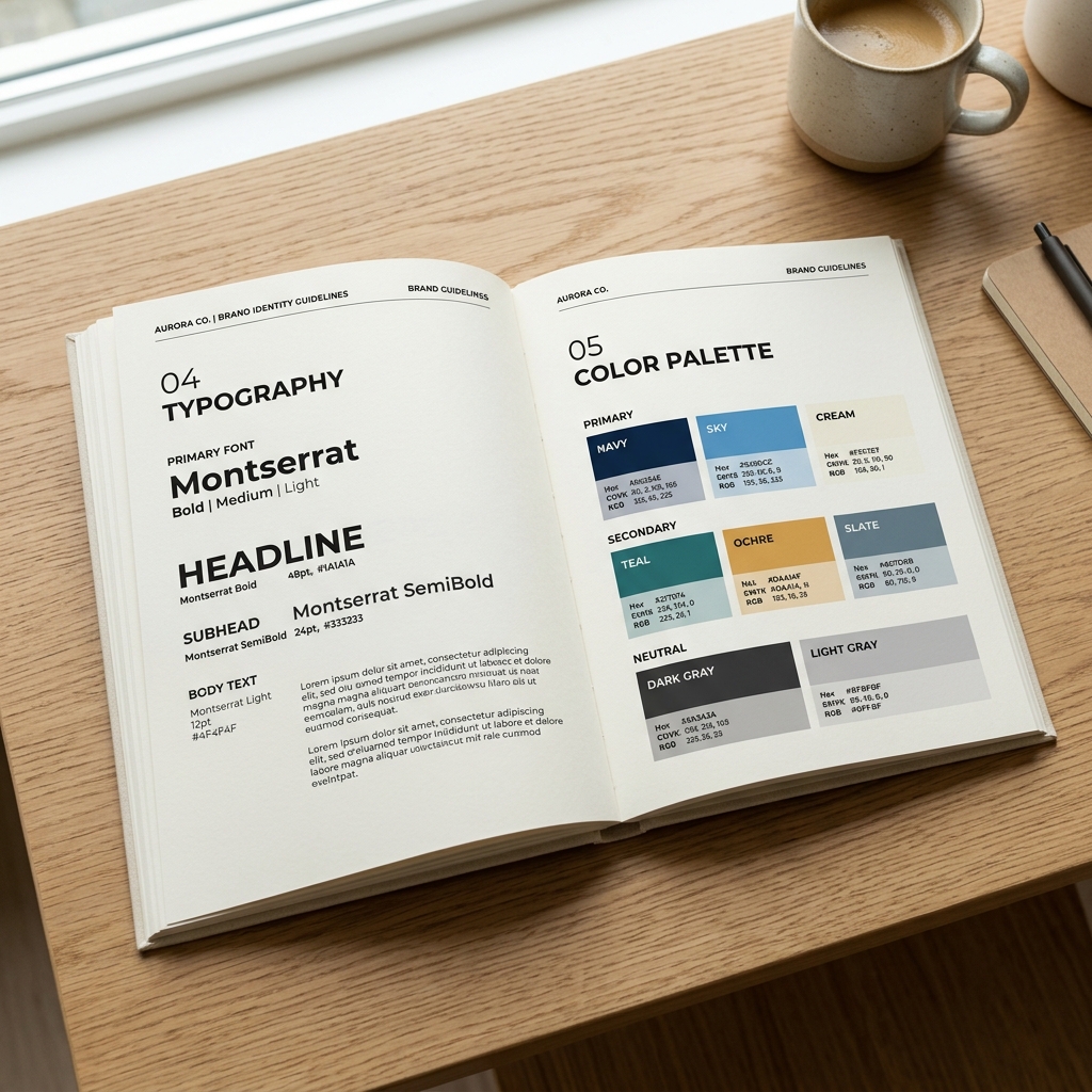 Brand guidelines design book layout mockup